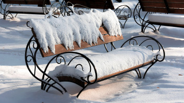 Картинка природа зима снег парк скамейка