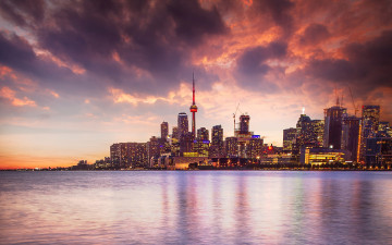 Картинка города торонто+ канада огни ночь панорама