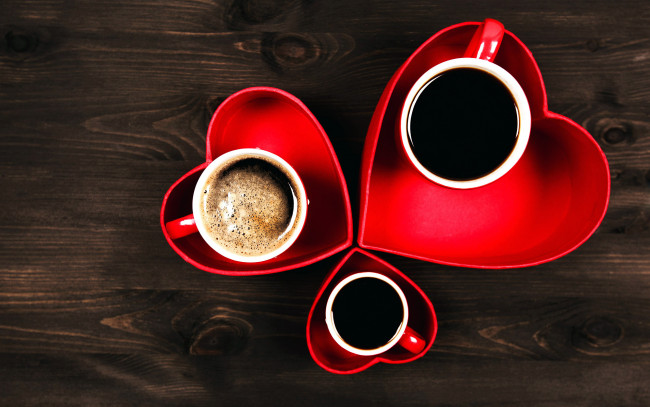 Обои картинки фото еда, кофе,  кофейные зёрна, чашки, сердечки