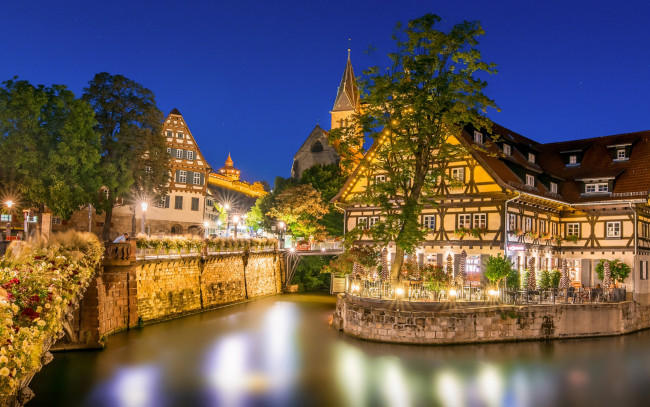 Обои картинки фото esslingen am neckar, baden-wurttemberg, germany, города, - огни ночного города, esslingen, am, neckar