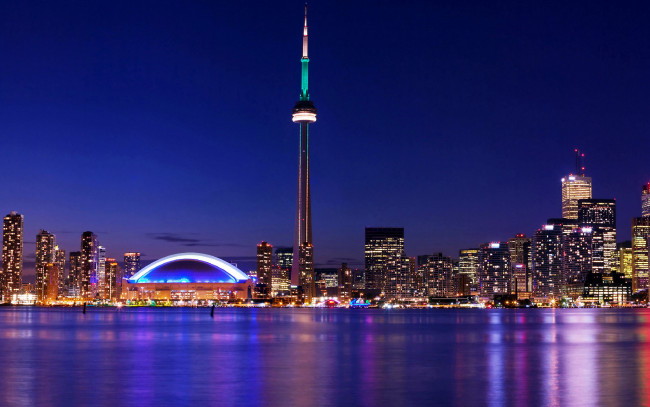 Обои картинки фото города, торонто , канада, панорама, вечер, огни