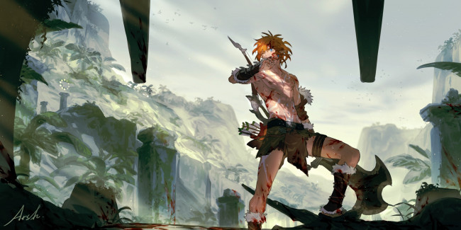 Обои картинки фото видео игры, the legend of zelda, линк, оружие, кровь, скалы