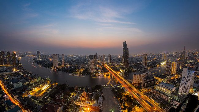 Обои картинки фото города, бангкок , таиланд, городской, вид, вечер, река, закат, бангкок, город, азия