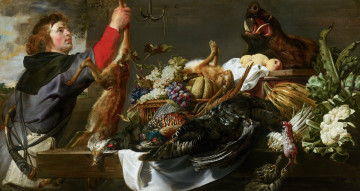 обоя рисованное, frans snyders, маурицхeйс, снейдерс, франс, натюрморт, с, охотником, oкoлo, frans, snijders