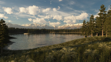 Картинка 3д+графика nature landscape+ природа лес озеро облака