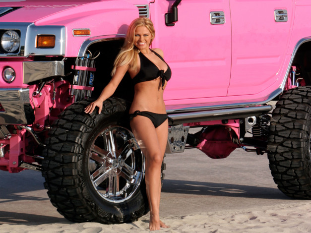 Обои картинки фото автомобили, -авто с девушками, pink, hummer