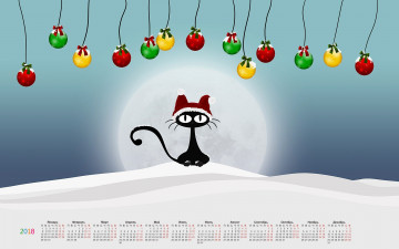 Картинка календари праздники +салюты 2018 кот шар шапка