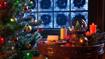 Картинка праздничные ёлки елка свечи молоко печенье