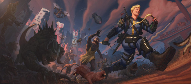 Обои картинки фото видео игры, fallout 4, погоня, оружие, монстры