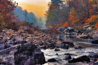 Картинка природа реки озера река деревья осень камни лес
