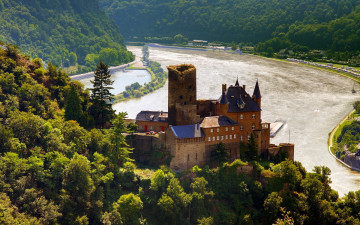 обоя castle, katz, germany, города, дворцы, замки, крепости, замок, лес, река