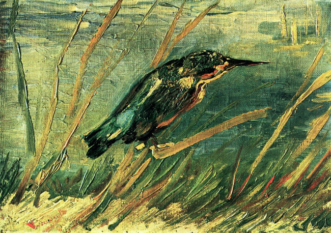 Обои картинки фото the, kingfisher, рисованные, vincent, van, gogh, зимородок