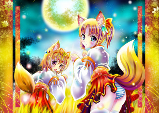 Картинка аниме animals лисички девочки