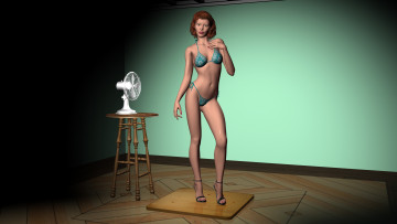 Картинка 3д+графика people+ люди девушка купальник вентилятор