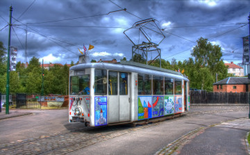 Картинка техника трамваи пригород мостовая рельсы трамвай