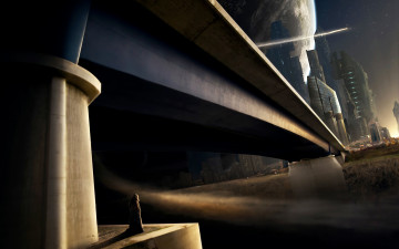 Картинка фэнтези иные+миры +иные+времена мегаполис будущее небоскребы мост город мир
