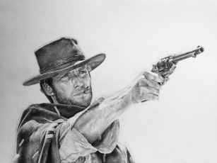 Картинка clint+eastwood рисованное кино мужчина револьвер фон взгляд