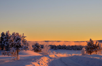 Картинка ки природа дороги снег деревья