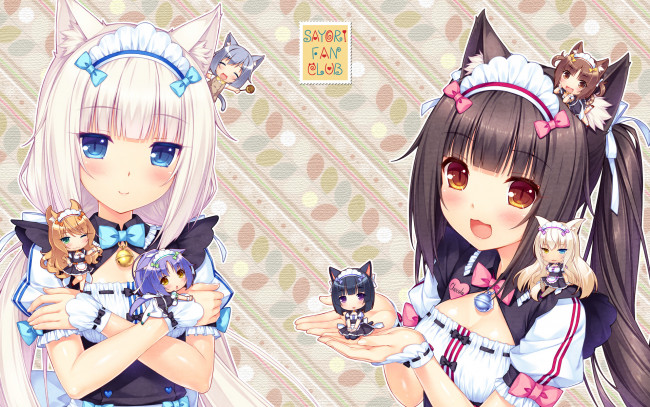 Обои картинки фото аниме, nekopara, фон, девушки, взгляд