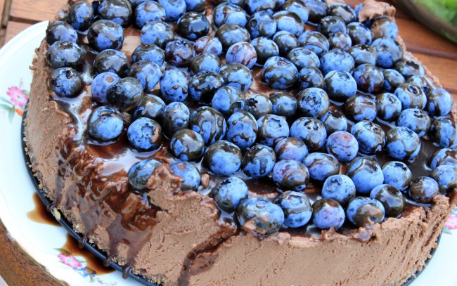 Обои картинки фото еда, пироги, шоколадный, пирог, ягоды, черника