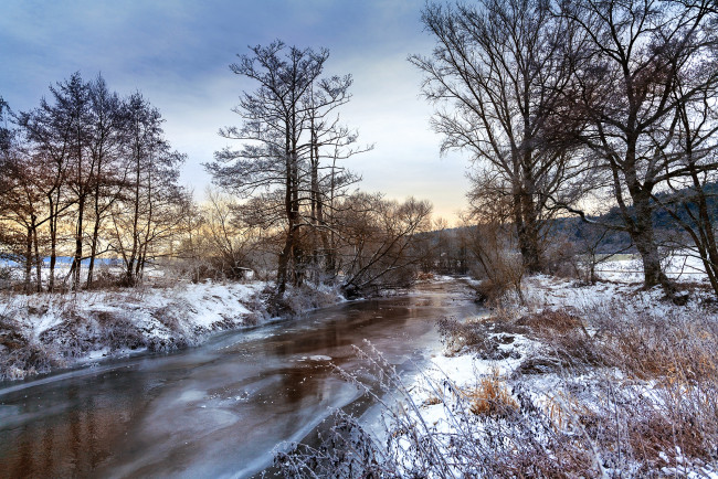 Обои картинки фото природа, реки, озера, снег, деревья