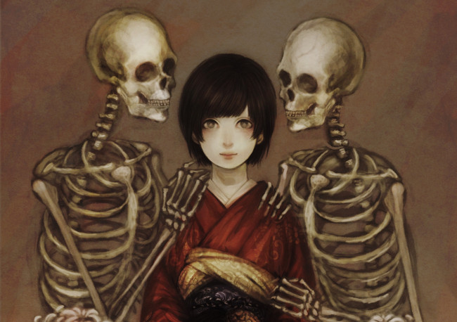 Обои картинки фото аниме, unknown,  другое, девушка, смерть, скелеты