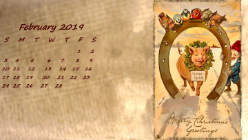 Картинка календари праздники +салюты поросенок подкова гном свинья птица