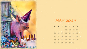 обоя календари, праздники,  салюты, поросенок, серпантин, свинья, свеча, колпак