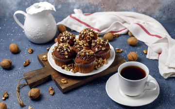 Картинка еда пирожные +кексы +печенье кофе кексы орехи