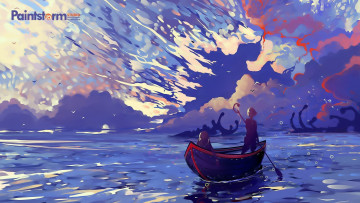 Картинка аниме unknown +другое+ лодка люди море магия