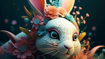 Картинка 3д+графика животные+ animals стиль заяц кролик ии-арт нейросеть