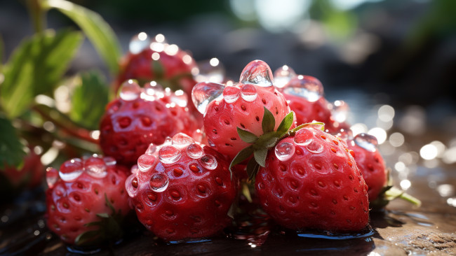 Обои картинки фото 3д графика, еда-, food, вода, капли, свет, ягоды, влага, клубника, розовые, боке