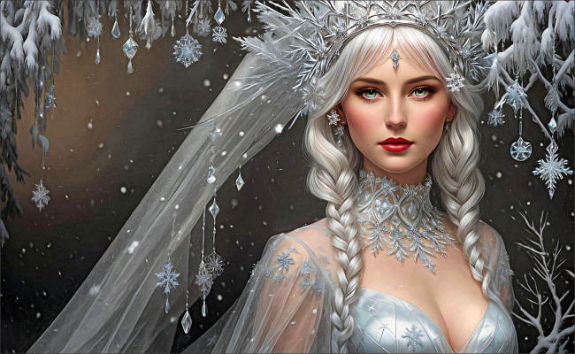 Обои картинки фото рисованное, люди, зима, девушка, снег, рождество, новый, год, снежная, королева, снегурочка, ии-арт