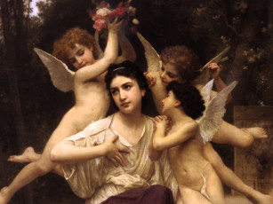 Картинка adolphe-william+bouguereau рисованное женщина ангелы цветы