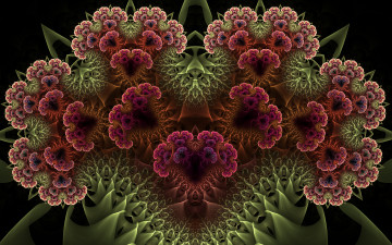 Картинка 3д графика fractal фракталы зелень цветы чёрный фон