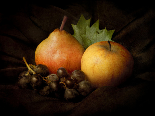 Обои картинки фото еда, фрукты,  ягоды, натюрморт, виноград, яблоко