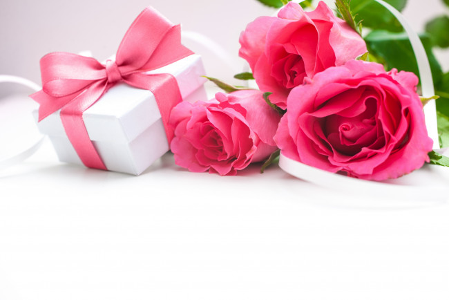 Обои картинки фото цветы, розы, подарок, коробочка
