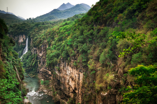 Обои картинки фото maling river, природа, водопады, ущелье, леса, горы, водопад, река