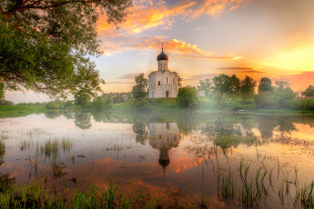 Картинка города -+православные+церкви +монастыри храм нерли летний рассвет владимир