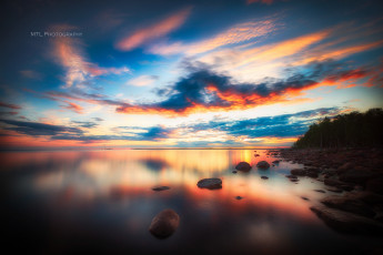 Картинка природа восходы закаты море камни облака закат