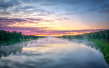 Картинка природа реки озера река лес закат облака