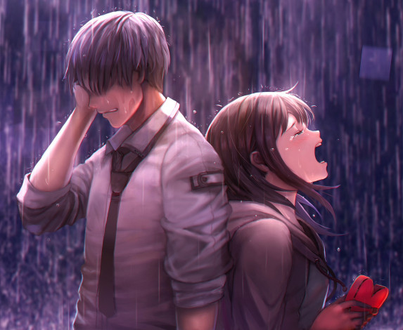 Обои картинки фото аниме, unknown,  другое , слёзы, дождь, двое