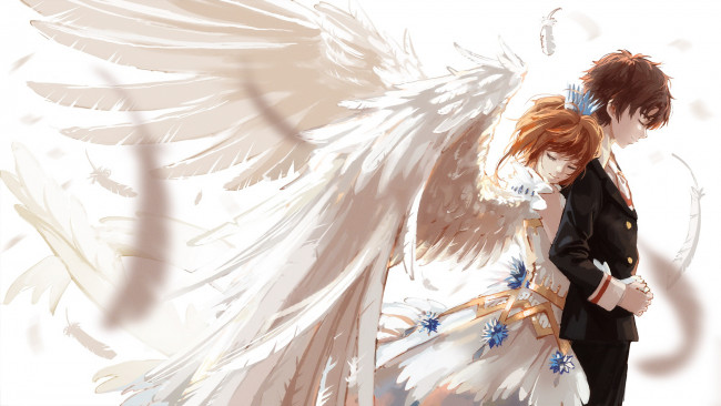 Обои картинки фото аниме, card captor sakura, парень, девушка, ангел