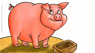 Картинка календари рисованные +векторная+графика поросенок свинья корыто