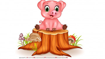 Картинка календари рисованные +векторная+графика пень свинья поросенок гриб