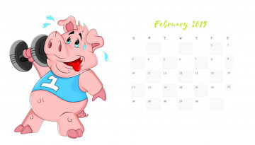 Картинка календари рисованные +векторная+графика поросенок свинья гантели