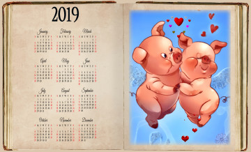 обоя календари, рисованные,  векторная графика, любовь, поросенок, сердце, свинья