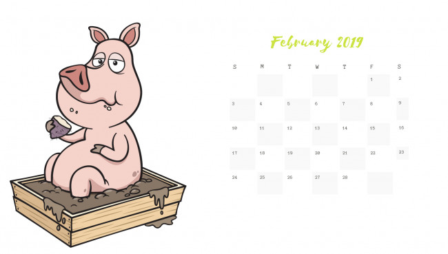 Обои картинки фото календари, рисованные,  векторная графика, ящик, поросенок, грязь, свинья