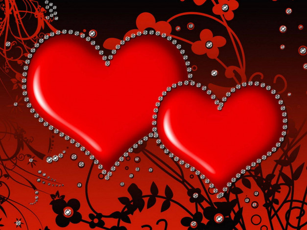 Обои картинки фото векторная графика, сердечки , hearts, сердечки, стразы, цветы
