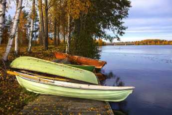 обоя корабли, лодки,  шлюпки, река, весла, осень, листопад